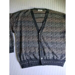 Vintage Sweater Mens Large Cardigan Wool Blend Eclectic Grandpa Preppy Italy